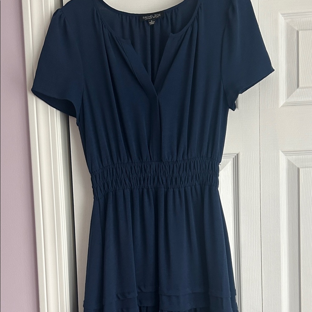 LN Rachel Zoe Navy Smocked-Waist Short Sleeve dress